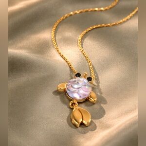 Gold Fish Pendant Necklace – Iridescent Ocean Charm